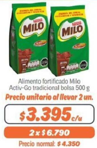 Mayorista 10 Alimento Fortificado Milo Activ-Go Tradicional Bolsa 500g oferta