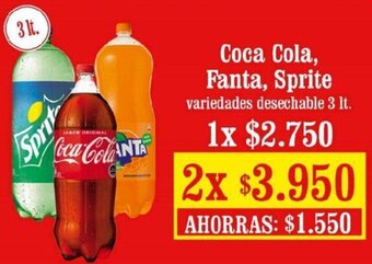 Unimarc Coca Cola, Fanta, Sprite 2x3lt oferta
