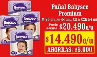 Unimarc Pañal Babysec Premium M 70un, G 68un, XG o XXG 54un oferta