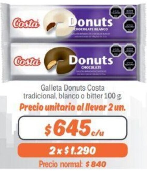 Galleta Donut Costa Tradicional, Blanco o Bitter 100g oferta en ...