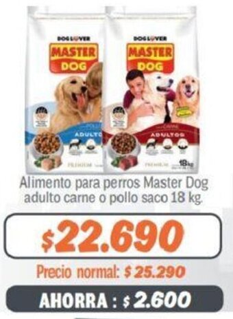 Mayorista 10 Alimento para Perros Master Dog Adulto Carne o Pollo Saco 18kg oferta