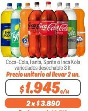Mayorista 10 Coca-Cola, Fanta, Sprite o Inca Kola 3lt oferta