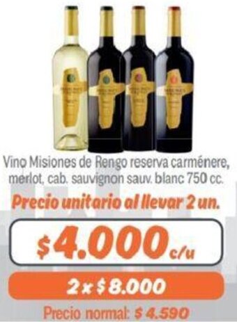 Mayorista 10 Vino Misiones de Rengo Reserva Carménere, Merlot, Cab. Sauvignon Blanc 750cc oferta