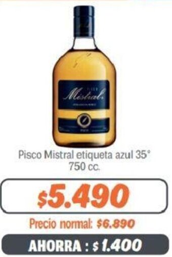 Mayorista 10 Pisco Mistral Etiqueta Azul 35° 750cc oferta