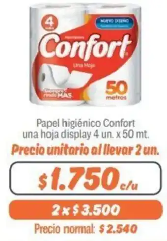 Mayorista 10 Papel Higiénico Confort una Hoja Display 4 un x 50m oferta