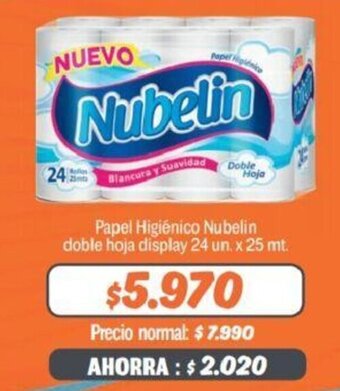 Mayorista 10 Papel Higiénico Nubelin Doble Hoja Display 24 un x 25m oferta