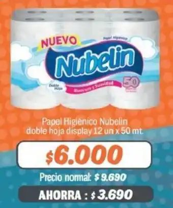 Mayorista 10 Papel Higiénico Nubelin Doble Hoja Display 12 un x 50m oferta