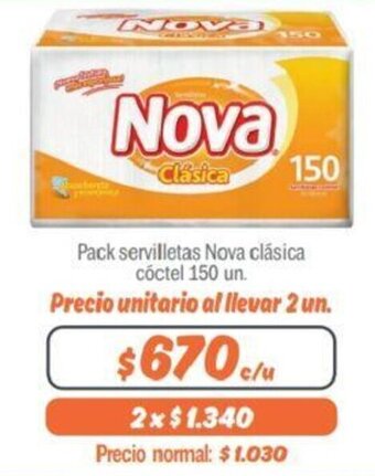 Mayorista 10 Pack Servilletas Nova Clásica Cóctel 150 un. oferta