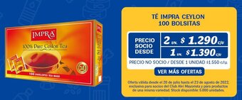 Alvi Té Impra Pure Ceylon 100 Bolsitas oferta