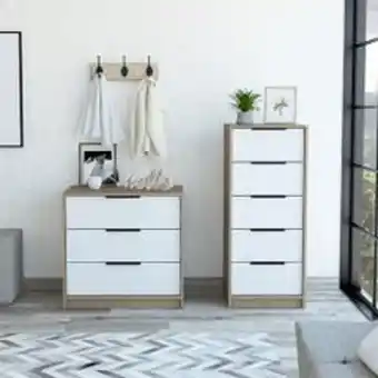 Abcdin Cómoda tuhome 5 cajones miel blanco kaia + cómoda tuhome 3 cajones miel blanco kaia oferta
