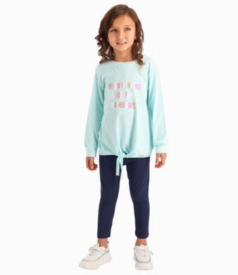 Limonada Conjunto con nudo niña 100% algodón celeste 4 kids oferta
