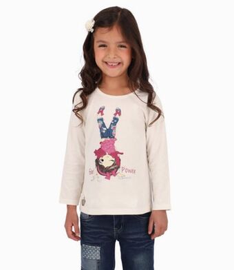 Limonada Polera básica con estampado niña algodón crudo limonada oferta