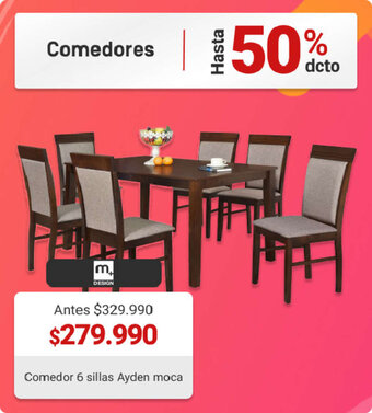 Easy M+ Design Comedor 6 sillas Ayden moca oferta