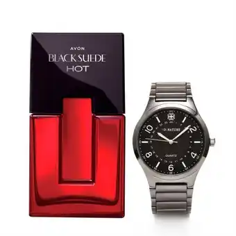 Avon Pack black suede hot perfume + reloj oferta
