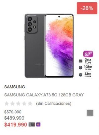 Ripley Samsung Galaxy A73 5G 128GB Gray oferta