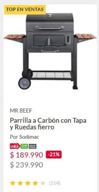 Constructor Sodimac Mr Beef Parrilla a Carbon con Tapa y Ruedas fierro oferta