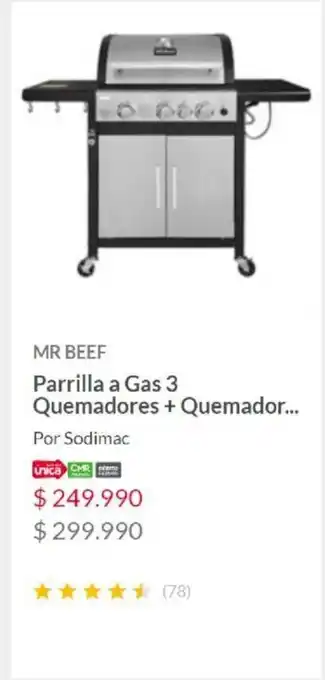 Constructor Sodimac Mr Beef Parrilla a Gas 3 Quemadores + Quemador... oferta