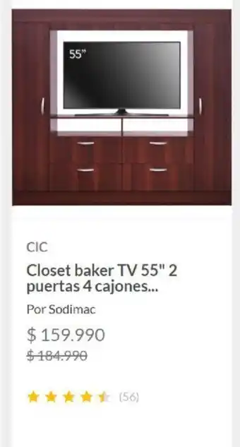CIC Closet Baker TV 55"2 puertas 4 cajones