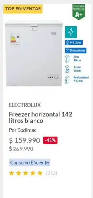 Constructor Sodimac Electrolux Freezer horizontal 142 litros blanco oferta
