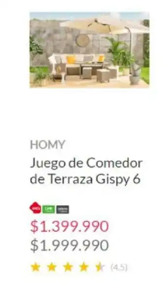 Constructor Sodimac Homy Juego de Comedor de Terraza Gispy 6 oferta