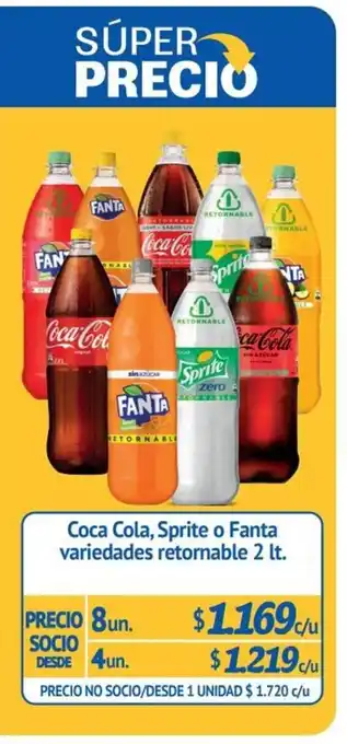 Alvi Coca Cola, Sprite o Fanta variedades retornable 2lt oferta