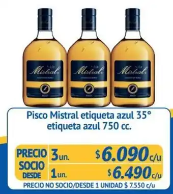 Alvi Mistral etiqueta azul 35° Pisco etiqueta azul 750 cc oferta