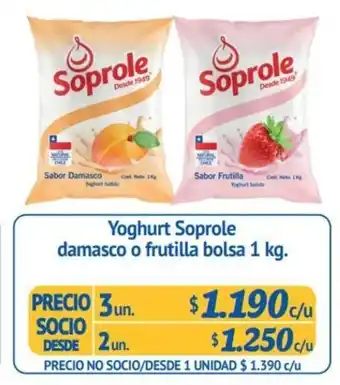 Alvi Soprole Yoghurt damasco o frutilla bolsa 1 kg oferta