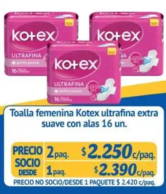 Alvi Kotex Toalla femenina ultrafina extra suave con alas 16 un oferta