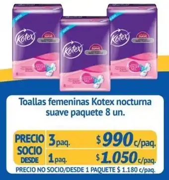 Alvi Kotex Toallas femeninas nocturna suave paquete 8 un oferta