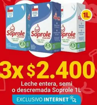 Santa Isabel Leche Entera, Semi o Descremada Soprole 3x1L oferta