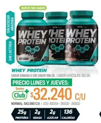 Cruz Verde Whey Protein Banana o sin Sabor 896g / Chocolate 952g oferta