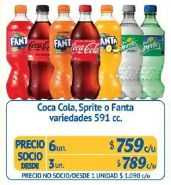 Alvi Coca Cola, Sprite o Fanta variedades 6 un x 591cc oferta