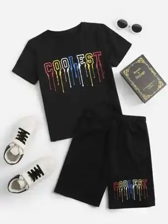 Shein Niños conjunto camiseta con estampado de letra & shorts deportivos oferta