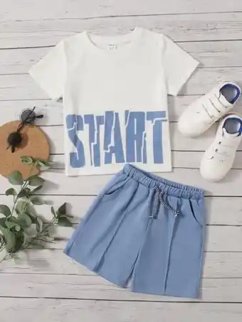 Shein Niñitos camiseta con estampado de letra & shorts con diseño costura de cintura con cordón oferta