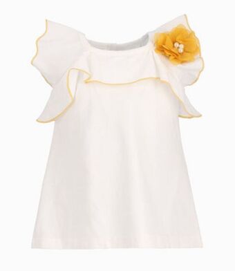 Limonada Polera con flor mostaza bebé niña algodón crudo limonada oferta