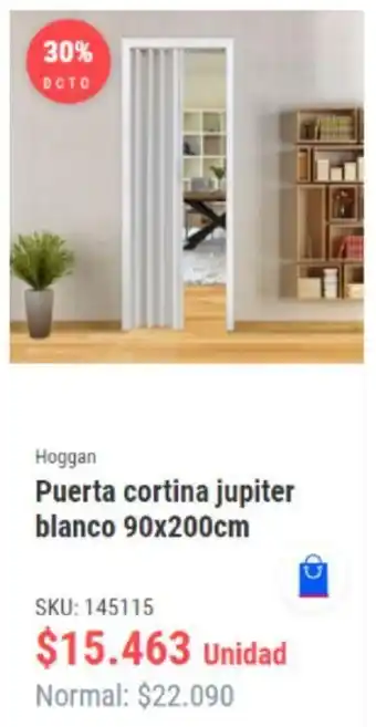 Hoggan Puerta Cortina Jupiter Blanco 90x200cm