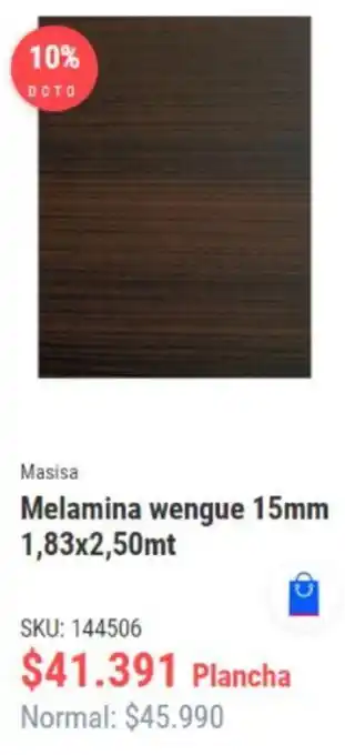 Masisa Melamina Wengue 15mm 1,83x2,50mt