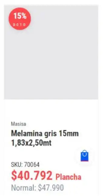 Imperial Masisa Melamina Gris 15mm 1,83x2,50mt oferta