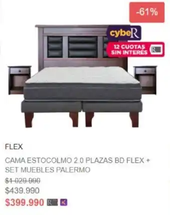 Ripley Flex Cama Estocolmo 2.0 Plazas BD Flex + Set Muebles Palermo oferta