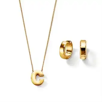 Estuche collar + aretes gold letter c