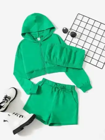 Shein Shein conjunto top tubo corto unicolor con shorts track con sudadera oferta