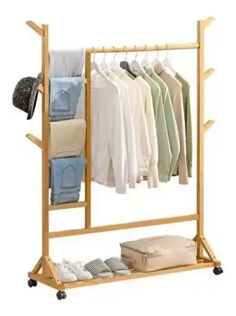 Perchero 100 cm de bamboo con ruedas organizador
