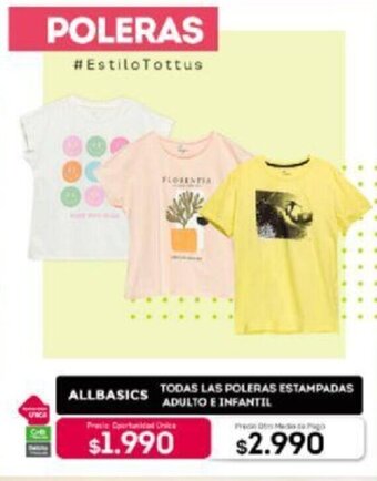 Tottus Allbasics Todas las poleras Estampadas Adulto E Infantil oferta