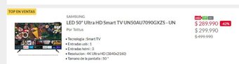 Tottus Samsung LED 50" Ultra HD Smart TV UN50AU7090GXZS oferta