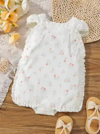 Shein Bebé body con estampado floral fruncido oferta