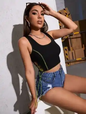 Shein Top tank corto con cordón lateral oferta