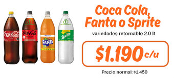Mayorista 10 Coca Cola, Fanta o Sprite 2lt oferta