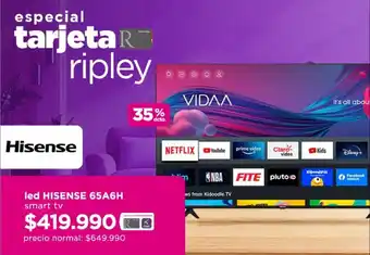 Ripley Hisense LED Smart TV 65A6H oferta