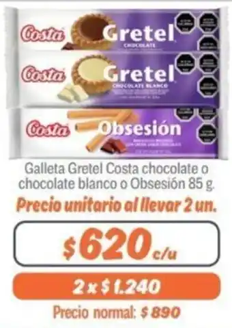 Mayorista 10 Galleta Gretel Costa Chocolate o Chocolate Blanco o Obsessión 85g oferta