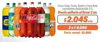Mayorista 10 Coca-Cola, Fanta, Sprite o Inca Kola 3lt oferta